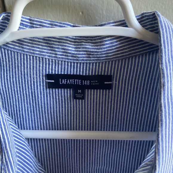 Lafayette 148 New York Button Down Shirt Women’s Medium Blue & White Pinstripes - Picture 8 of 9